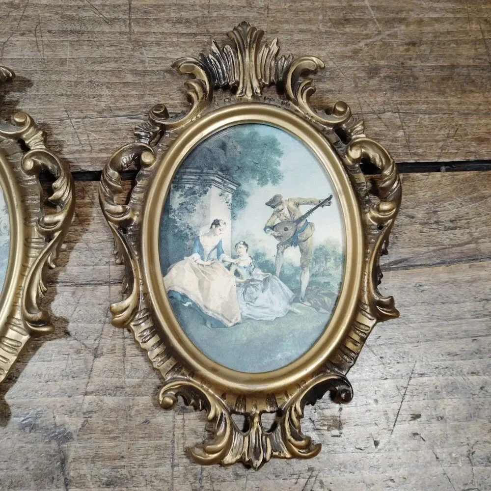 Two Vintage Ornate Frame Victorian Ladies Music Hanging Decor Art Picture